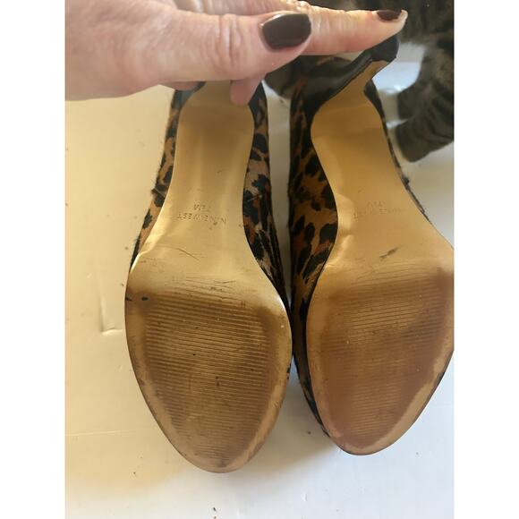 Nine West Platform Ankle Booties Stiletto Brown Leopard Print Calf Hair Sze 7.5 - Picture 5 of 12